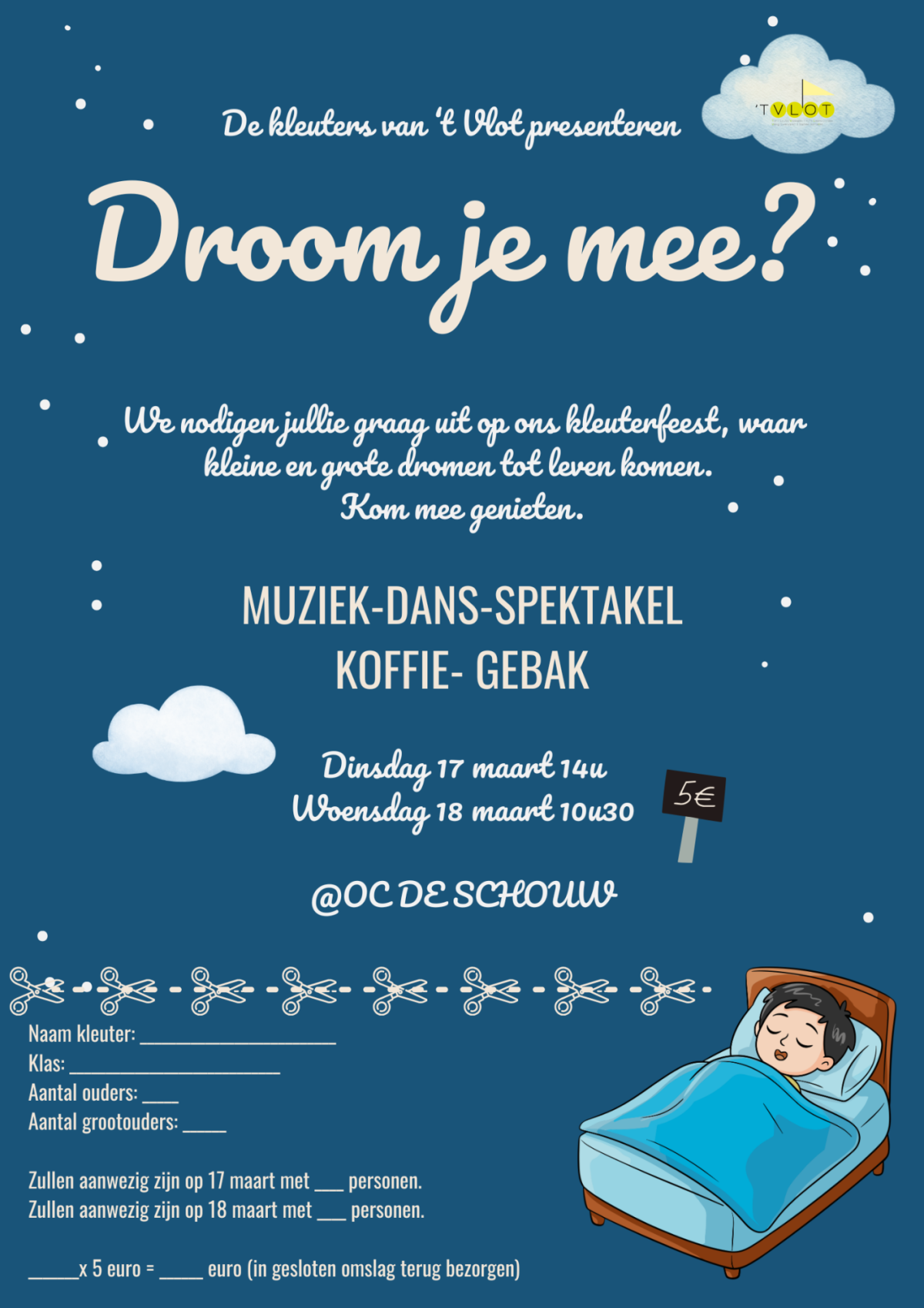 De kleuters van ’t Vlot nodigen je uit voor een magisch optreden vol muziek en dans. Kom mee genieten ☁️🎶